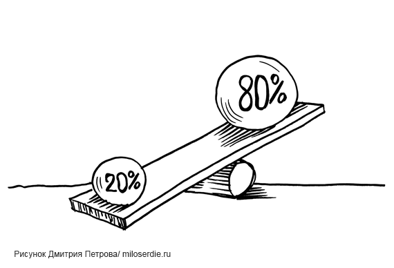 Рисунок Дмитрия Петрова. Шар "20%" перевешивает шар "80%"