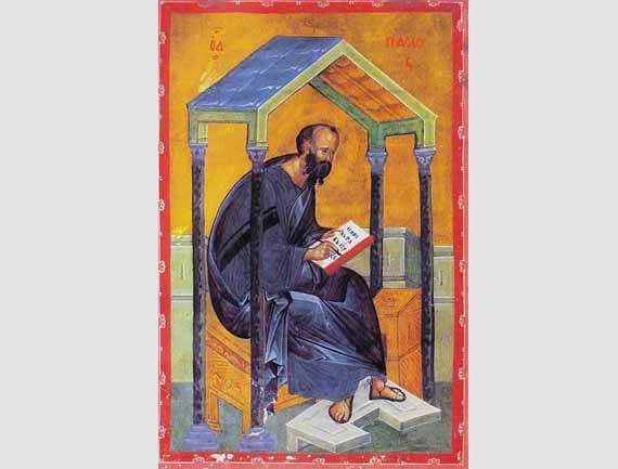 Апостол Павел пишет послание к Коринфянам. Средневековая книжная миниатюра