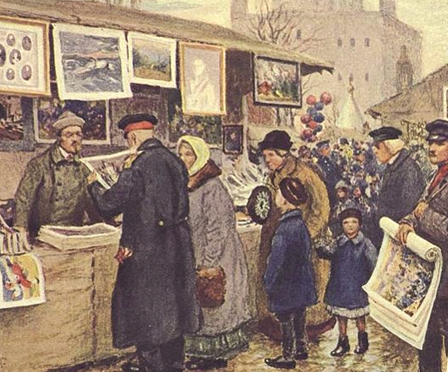 Ящик с картинками на ярмарке