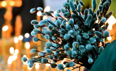 На праздновании Вербного воскресенья (вход Господня в Иерусалим) в соборе Казанской иконы Божьей Матери в Чите