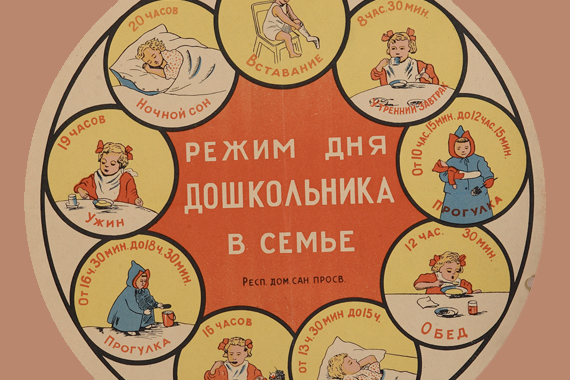 Советский плакат «Режим дня дошкольника в семье»