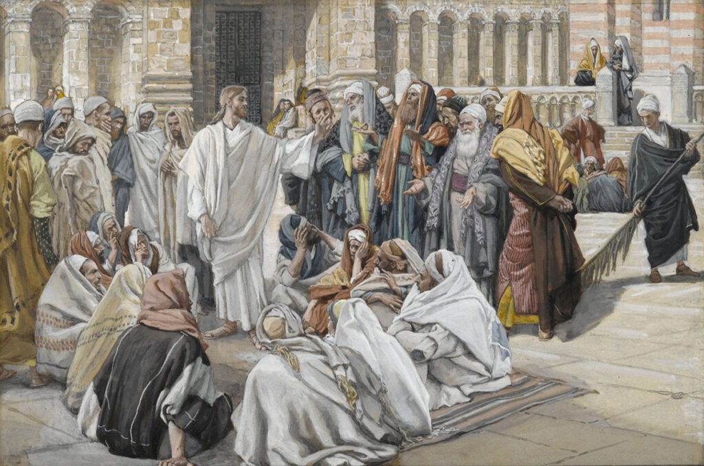 Джеймс Тиссо, «Иисус Христос и фарисеи». Акварель из цикла «Жизнь Иисуса» (1886–1894). Бруклинский музей, США