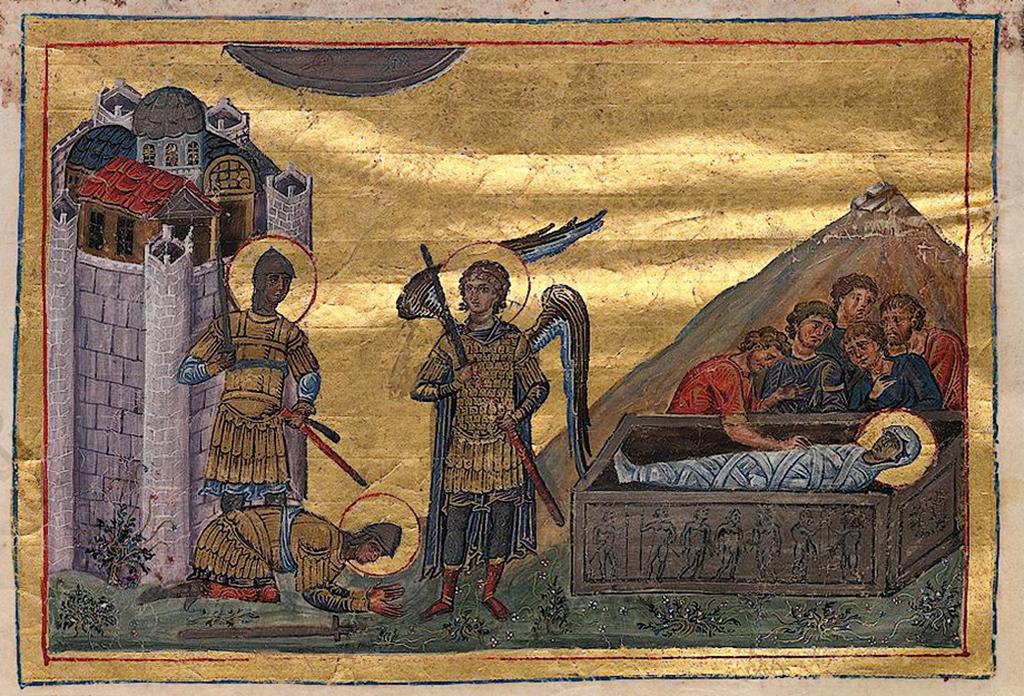 Явление архангела Михаила Иисусу Навину. Миниатюра. Минологий Василия II, X век