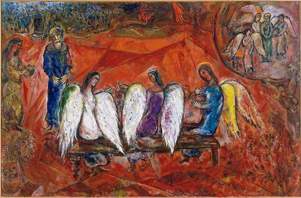 Авраам и три ангела. Марк Шагал, 1966. Национальный музей Марка Шагала, Ницца, Франция. ©Марк Шагал