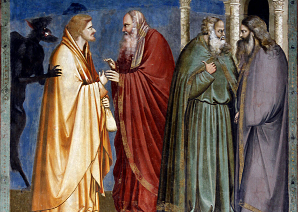 Джотто, «Иуда получает плату за предательство» (нач. XIV века). Фрагмент