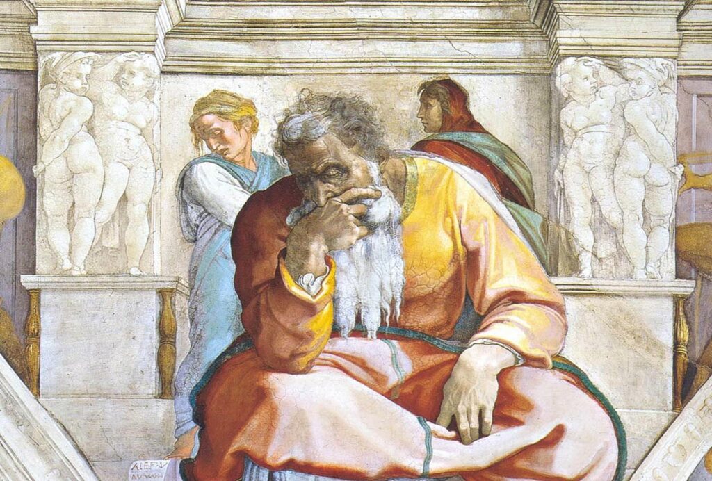 Пророк Иеремия. Микеланджело Буонарроти, 1508–1512. Роспись свода Сикстинской капеллы