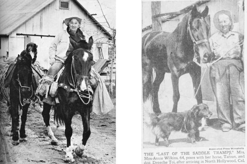 Энни Уилкинс на коне и с собачкой