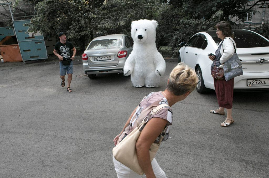 Белый медведь и удивленные прохожие