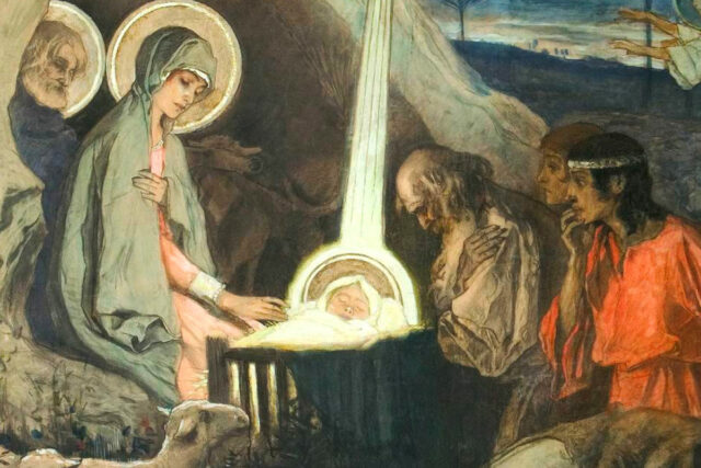 Рождество Христово. Эскиз росписи алтарной стены южного придела на хорах Владимирского собора. М.В. Нестеров, 1891. Государственная Третьяковская галерея, Москва