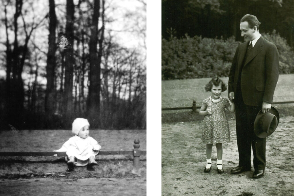 Ханна в двухлетнем возрасте в берлинском Тиргартене. С отцом в 1932 году, за год до побега из Германии, в том же Тиргартене