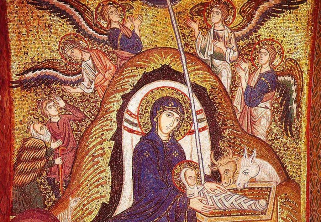 Рождество Христово. Мозаика церкви Марторана в Палермо. 1146–1151 г. Италия. Фрагмент