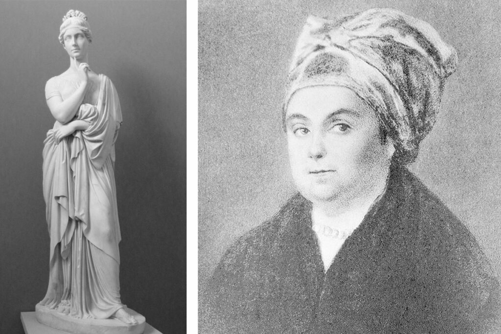 Слева – статуя Марии Федоровны Барятинской, в копенгагенском музее Торвальдсена, 1818. Справа – портрет купчихи Веры Алексеевой