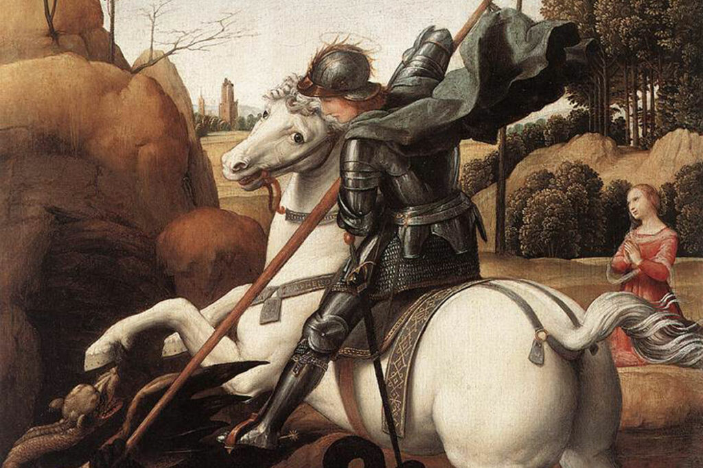 Святой Георгий и дракон. Рафаэль Санти, 1505-1506 гг. Вашингтон, Национальная галерея искусств