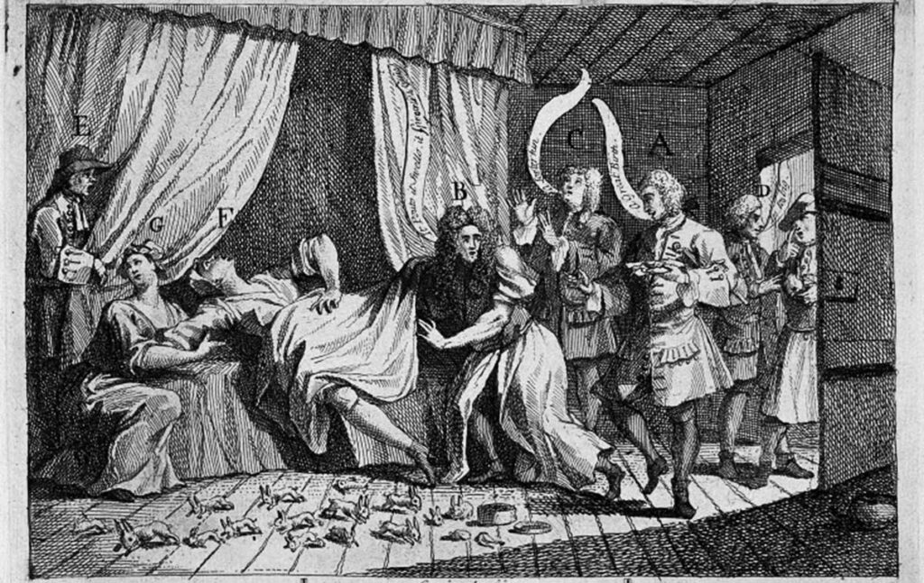 Сатирическая картинка художника Уильяма Хогарта на роды Мэри Тофт