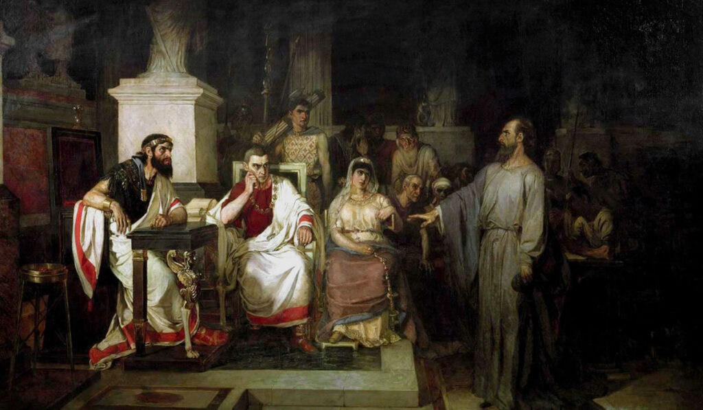 Апостол Павел объясняет догматы веры царю Агриппе. В.И. Суриков, 1875 год