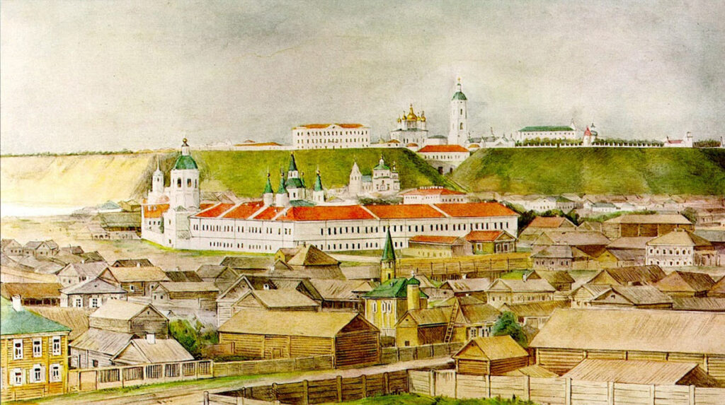 Акварель М.С. Знаменского «Тобольск с южной стороны», 1862