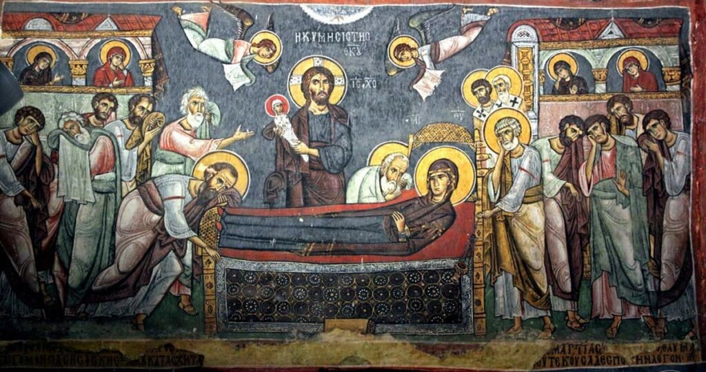 Успение Пресвятой Богородицы. Фреска церкви Панагии Форвиотиссы (Панагии Асину) близ Никитари, Кипр. 1105 - 1106 годы