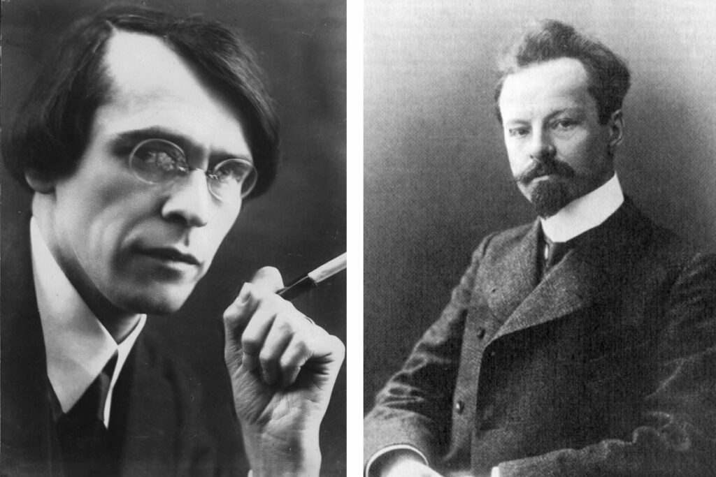 Слева – В.Ф. Ходасевич, не ранее 1925 года. Фотография Петра Шумова. Справа – К.Д. Бальмонт, 1899 год