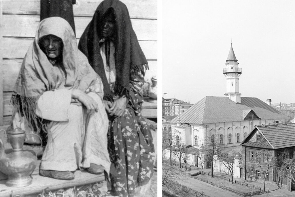 Слева – татарские женщины в начале прошлого века, 1901 год. Справа – мечеть имени Шигибуддина Маджани