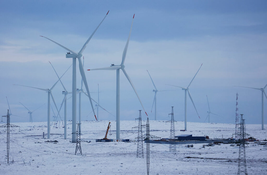 Ветрогенераторы на Кольской ветроэлектростанции ПАО «Энел Россия» в Кольском районе Мурманской области