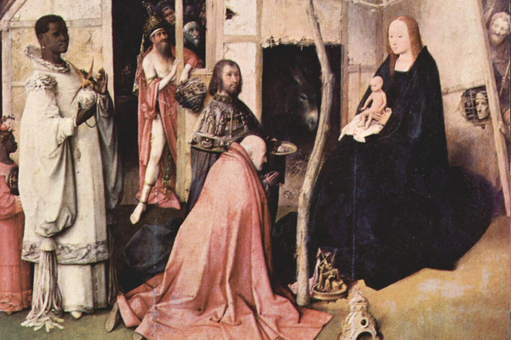 «Поклонение волхвов», Иероним Босх. Центральная часть триптиха. Фрагмент. Около 1510. Музей Прадо