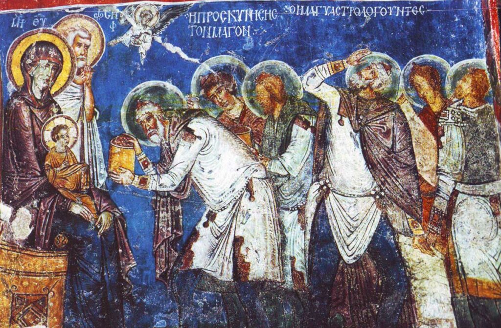 Поклонение волхвов. Фреска пещерной церкви, Каппадокия. XII век