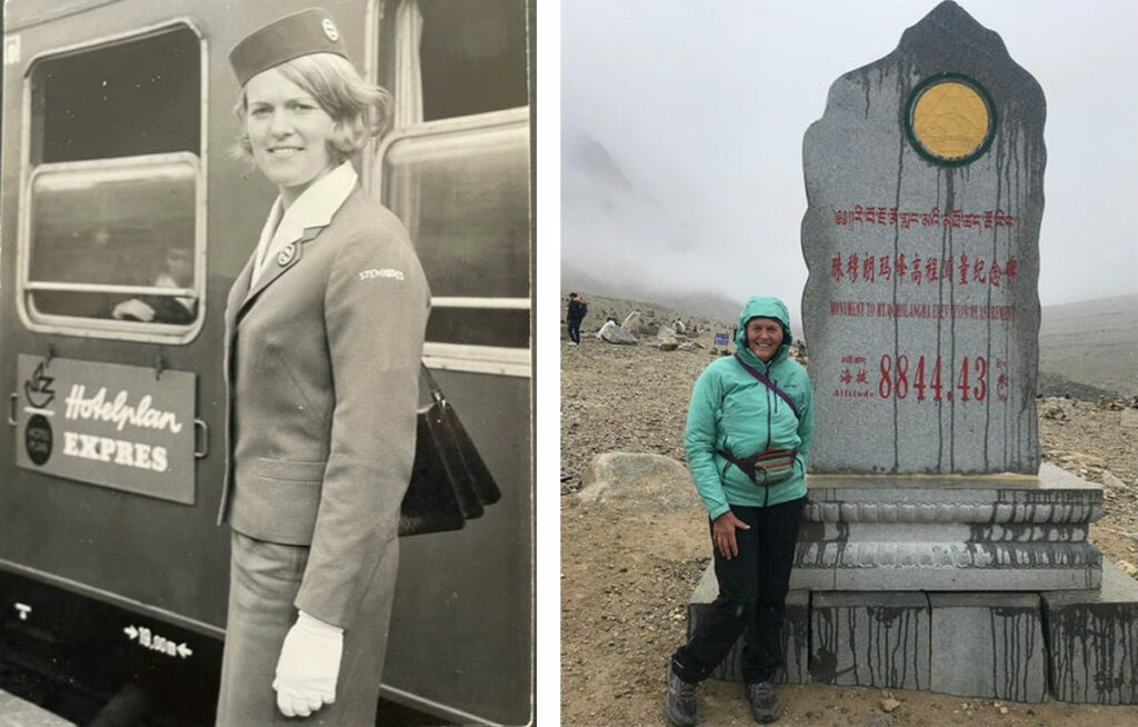 Слева – 20-летняя Дами Роэльс, справа в возрасте 72 лет в 2019 году на китайской стороне Эвереста