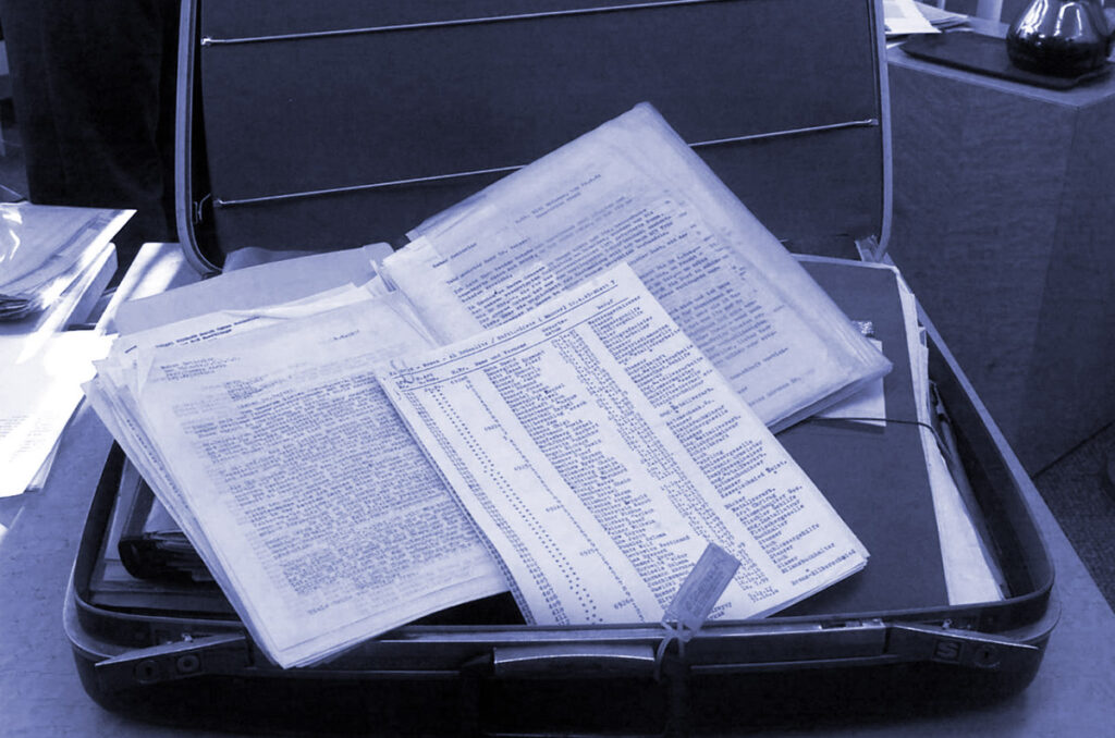 Чемодан, принадлежавший Оскару Шиндлеру, с подлинными листами списка рабочих