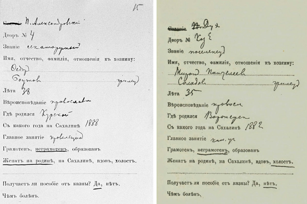 Карточки переписи ссыльных каторжников, привезенные А.П. Чеховым с Сахалина в 1890 году