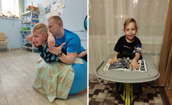 Мальчик с ДЦП на реабилитации и дома за вертикализатором