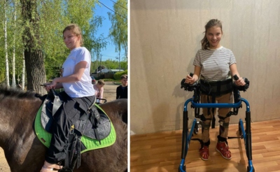 Девочка с ДЦП на лошади и в вертикализаторе