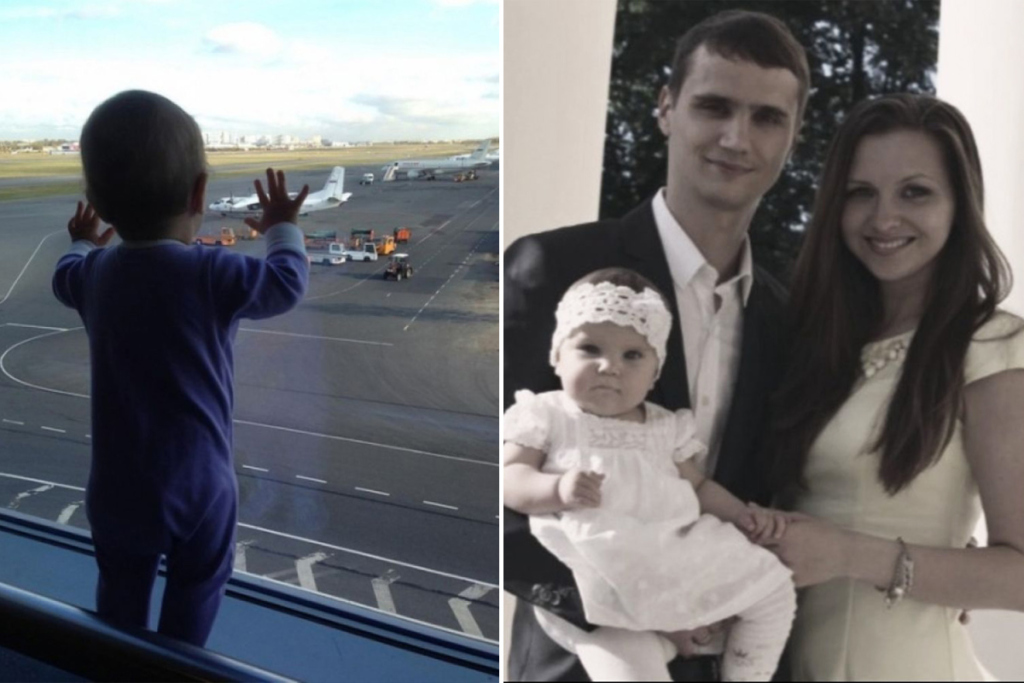 Фотография Дарины Громовой в аэропорту Пулково. Справа – Дарина Громова с родителями Татьяной и Алексеем