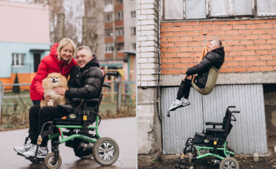 Мужчина спускается с балкона на лебедке