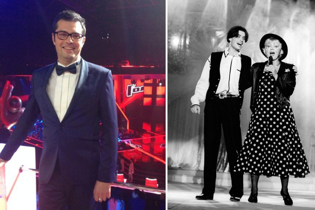 Слева – Вадим Азарх на шоу «Голос». Справа – российский певец Вадим Азарх и эстонская певица Анне Вески во время выступления на концерте «Звездный прибой» в Севастопольской бухте. 02.08.1993 г.