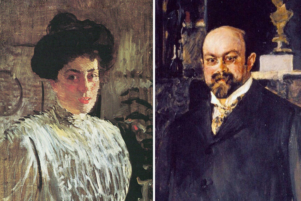 Портреты (фрагменты) Маргариты Павловны и Михаила Абрамовича работы В.А. Серова. 1910 и 1902 гг.