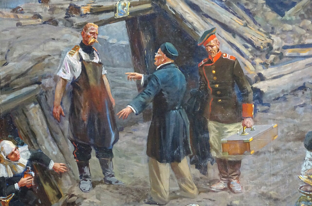 Н. И. Пирогов на панораме «Оборона Севастополя» (фрагмент). Музей-панорама, посвященный первой обороне Севастополя, художник: Франц Алексеевич Рубо