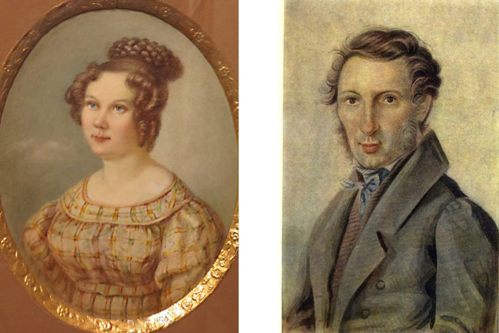 Екатерина Ивановна Трубецкая и Сергей Петрович Трубецкой. Портретные зарисовки работы Н. А. Бестужева