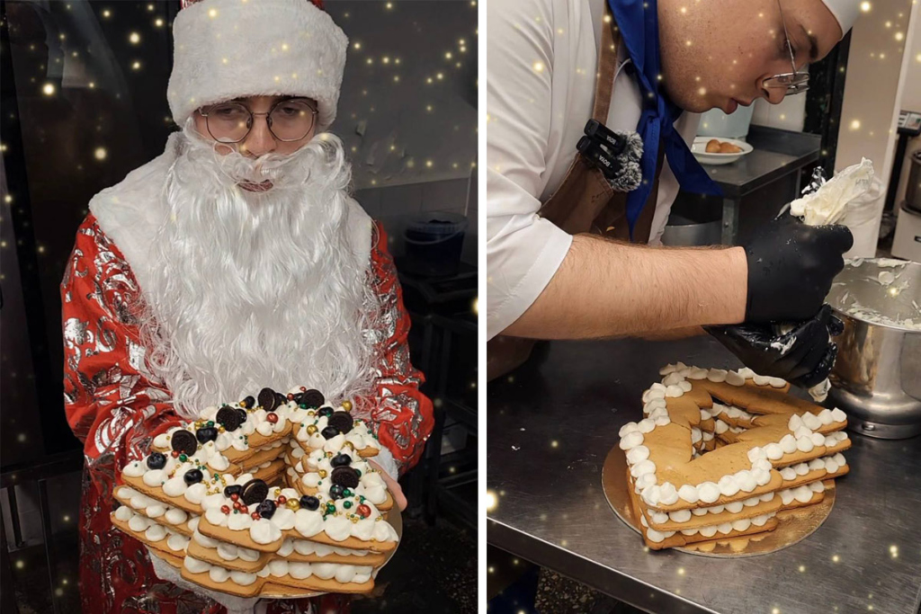 Молодой парень в костюме деда Мороза 