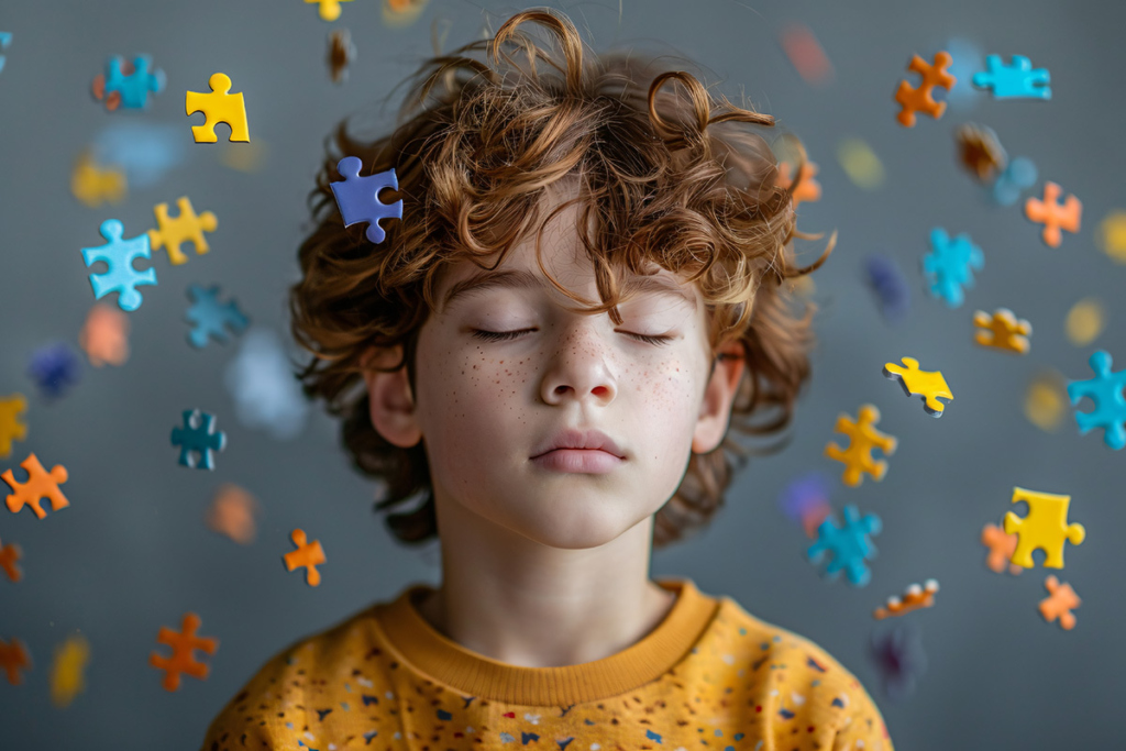 Мальчик и пазлы. Коллаж
