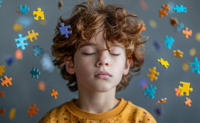 Мальчик и пазлы. Коллаж