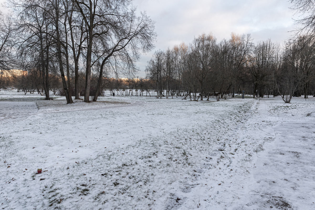 Территория Бутовского полигона, насыпь в центре кадра – один из расстрельных рвов