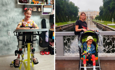 Девочка в вертикализаторе и спец.коляске