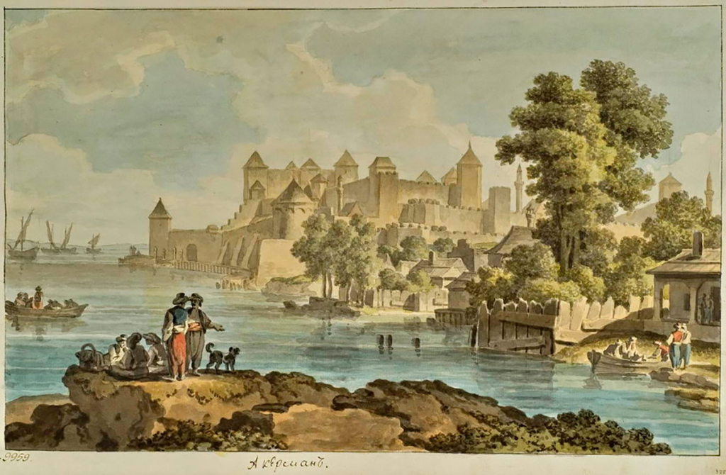 Картина. Вид крепости Аккерман от Днестровского лимана. Михаил Иванов. Вторая половина 1790-х. Собрание Русского музея