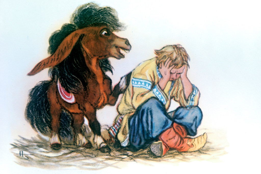 Иллюстрация к сказке в стихах Петра Ершова «Конек-Горбунок». Художник Николай Михайлович Кочергин (1897 г. р.). Репродукция. 