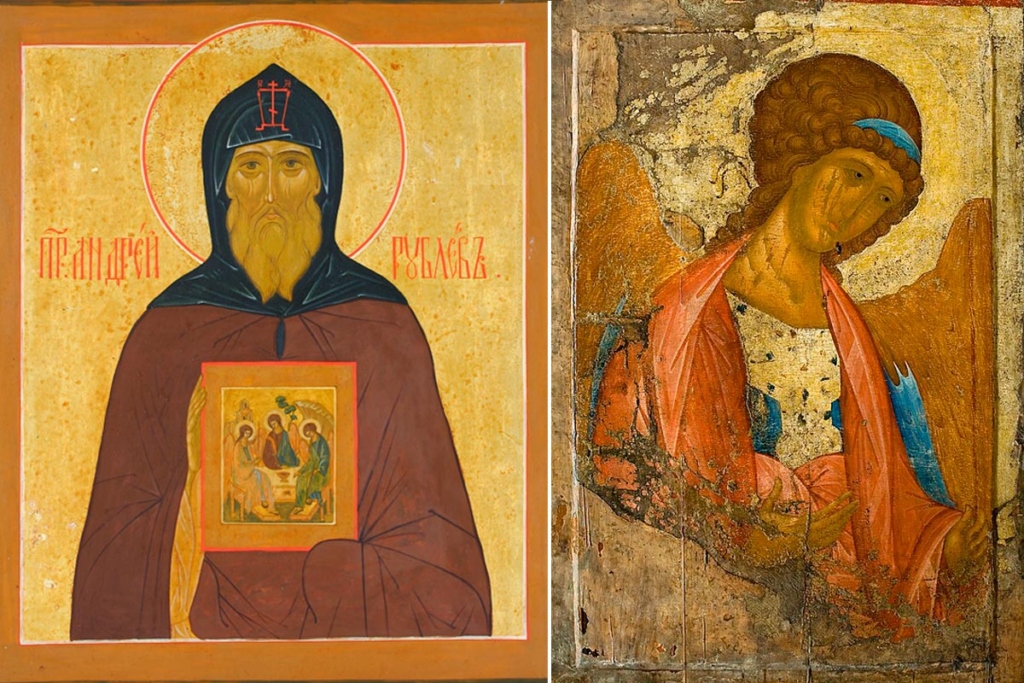 Слева икона Андрея Рублева. Справа – Архангел Михаил. Из Деисусного чина «Звенигородский», и
Государственная Третьяковская галерея 