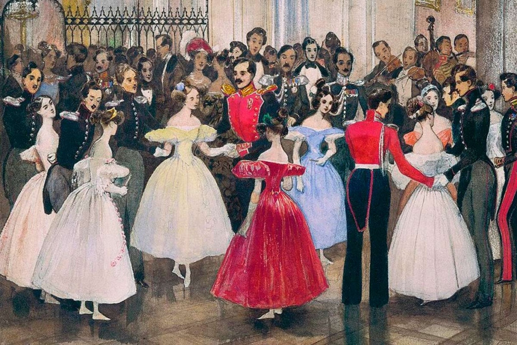 Бал у княгини М. Ф. Барятинской в 1832 год на Дворцовой набережной. Рисунок Г. Гагарина