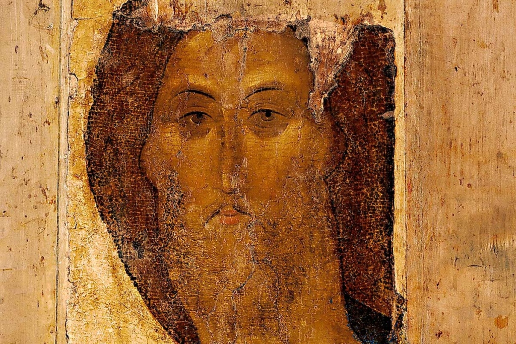 Христос Вседержитель. Авторство приписывается Андрею Рублеву. Фрагмент иконы, Государственная Третьяковская галерея