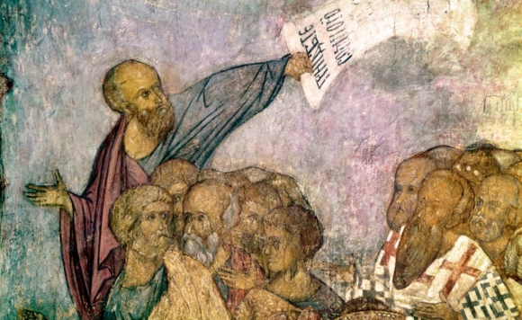 «Шествие святых в рай». Успенский собор во Владимире (деталь, северная стена южного нефа). 1408 год. Фотоархив РИА Новости