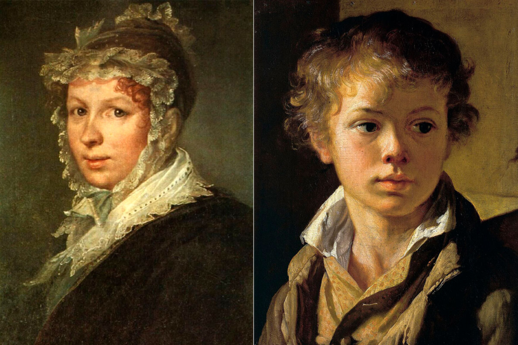 Портрет жены Василия Тропинина Анны. 1809 год. Портрет сына – Арсения, сына художника. Около 1818. Государственная Третьяковская галерея 