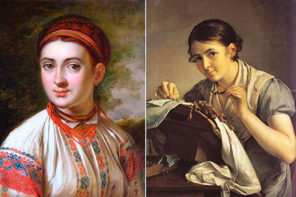 Слева – Девушка с Подолья. 1821 год. Курская областная картинная галерея имени А. А. Дейнеки, Курск. Справа – Кружевница. 1823 год. Государственная Третьяковская галерея, Москва